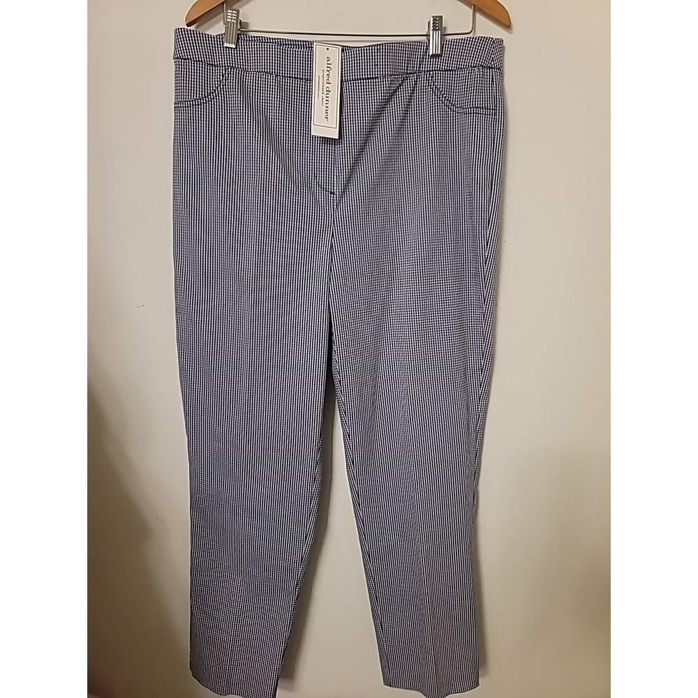 Women's 14 Ankle Pants Blue‎ & White Gingham Check Alfred Dunner NWT